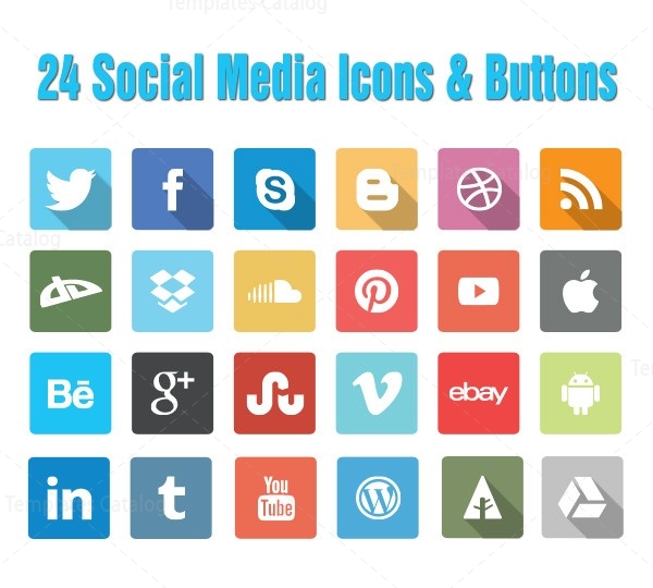 24 Social Media Icons Buttons - Template Catalog
