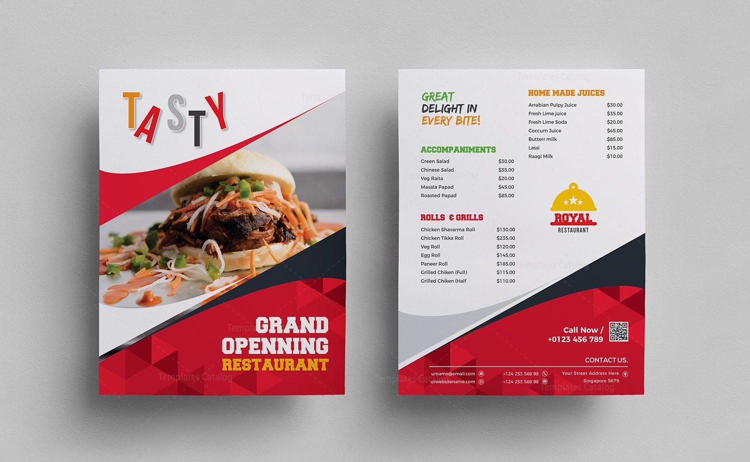 a la carte menu template
