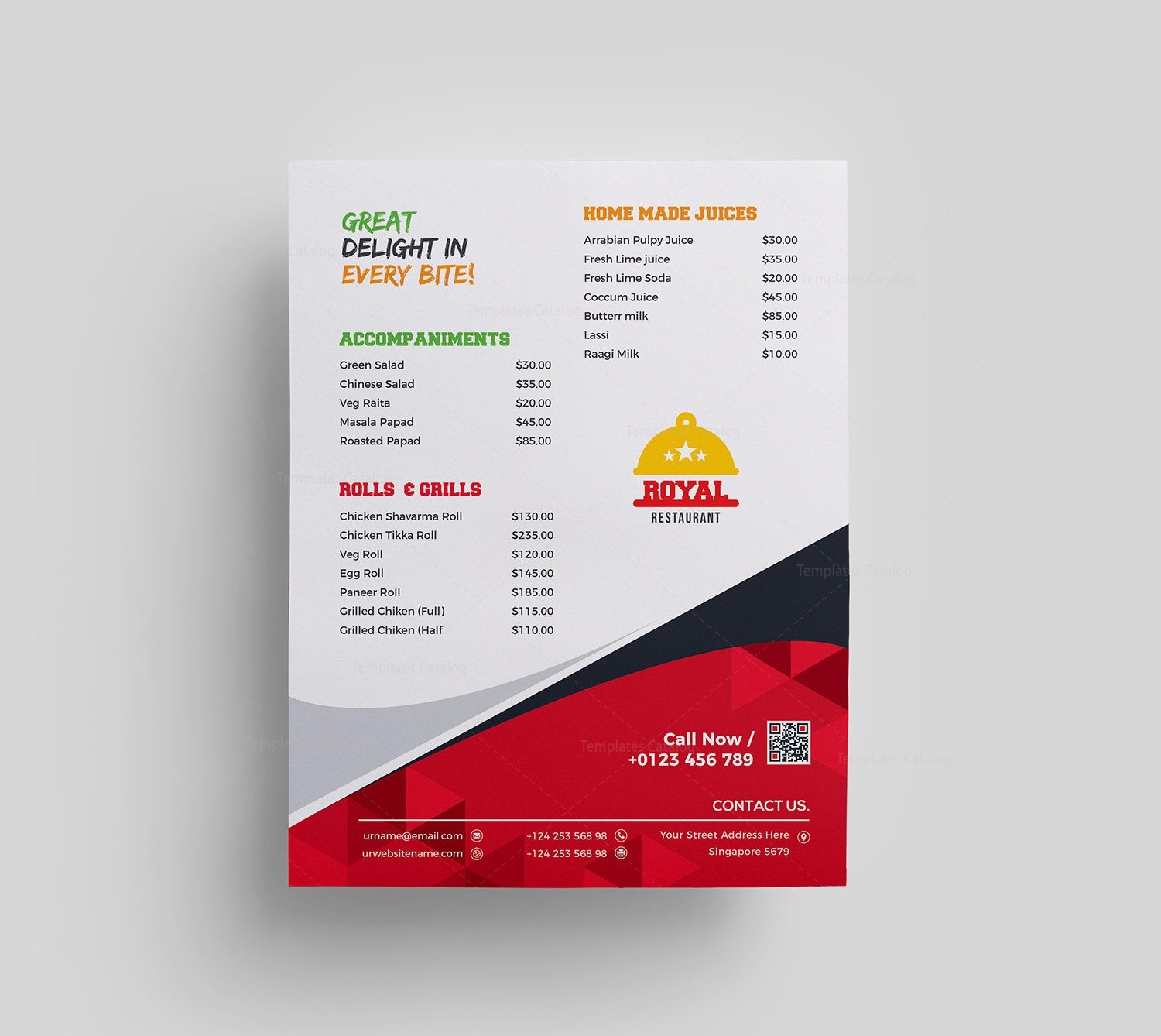 product menu template