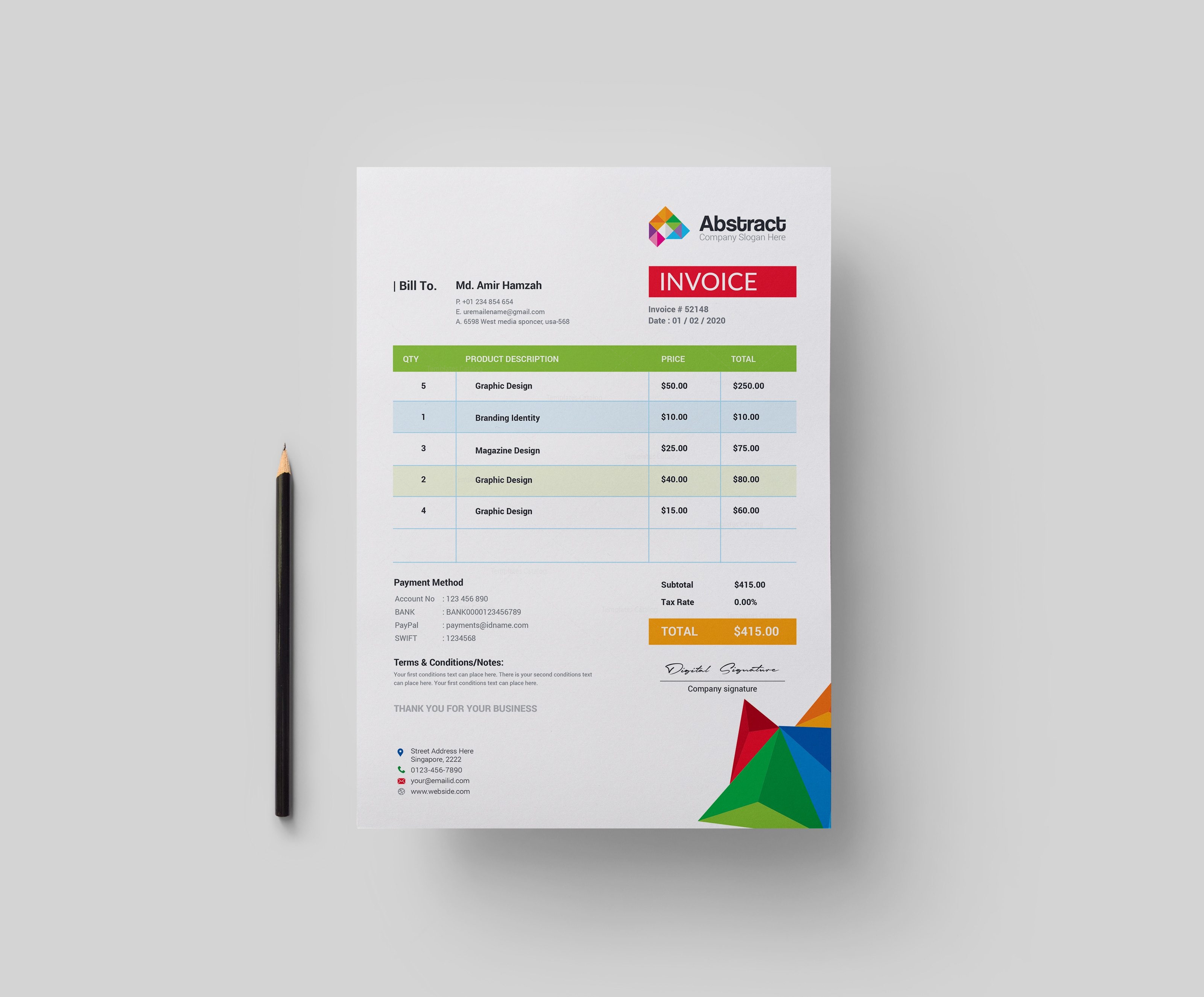 colorful professional corporate invoice template 000895 template