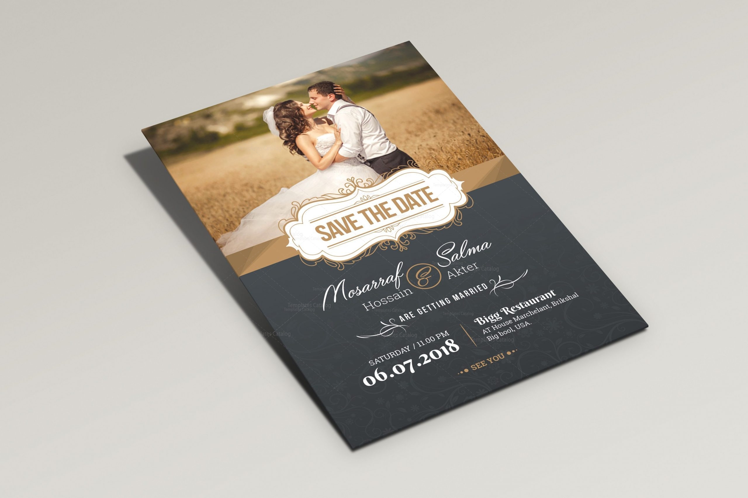 Sleek Elegant Wedding Postcard Template 22 - Template Inside Save The Date Postcard Templates