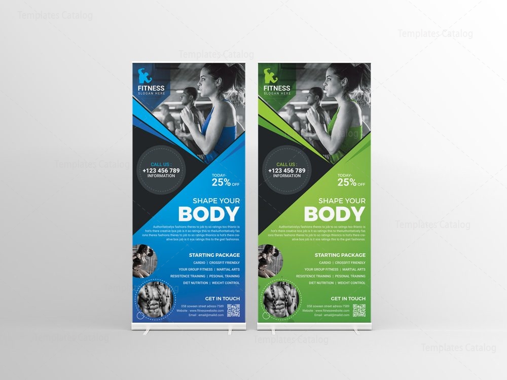 fitness center professional roll up banner template 001262