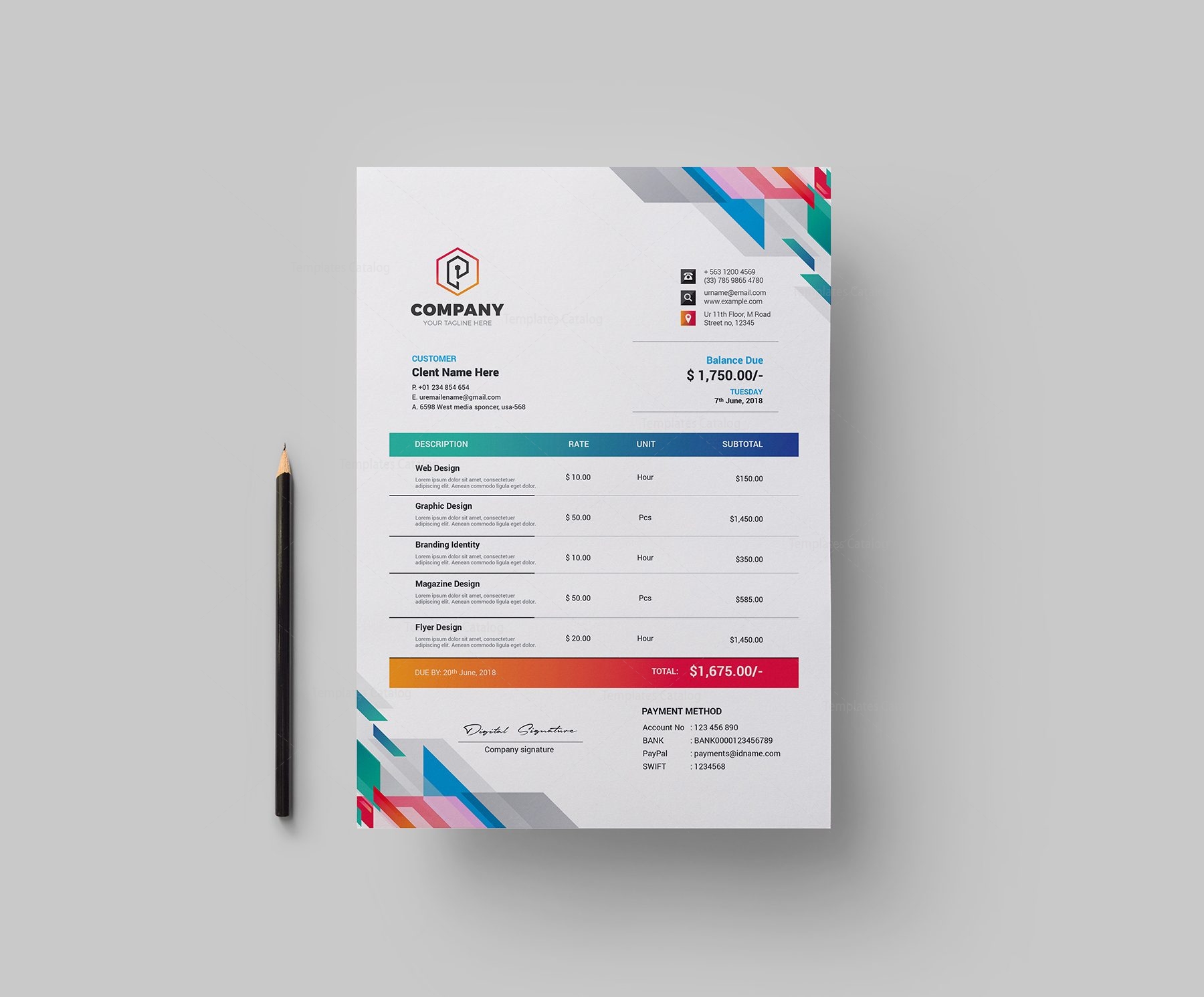 vibrant corporate invoice design template 002152 template catalog