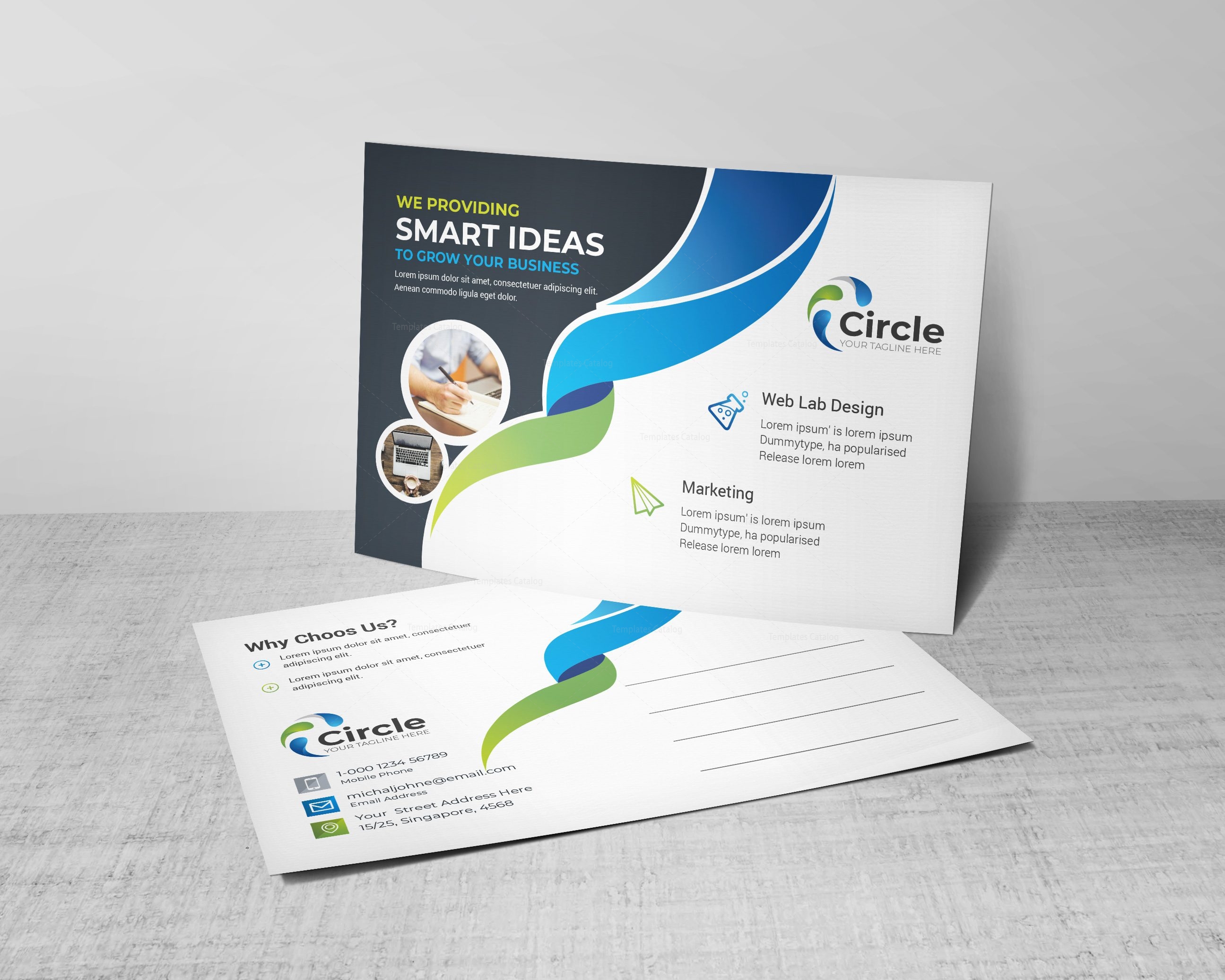 Circle Professional Postcard Design Template 002197 Template Catalog Professional Postcard Templates